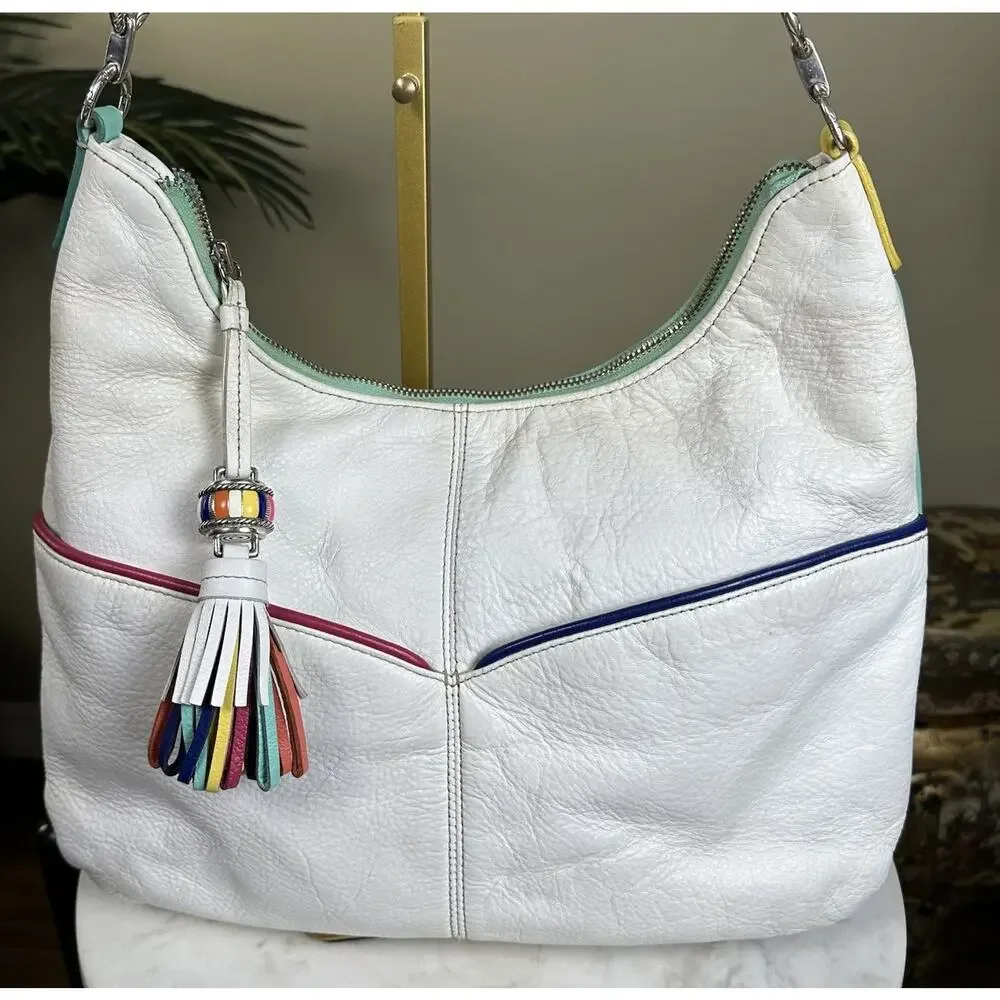 Brighton Lumina Hobo bag White with piping butter Soft Leather Perfect Ornate